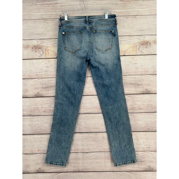 Pilcro Slim Boyfriend Crop Jeans Womens 26 Blue Medium Wash Ribbon Embroidered - Picture 2 of 13